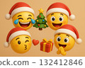 Christmas emoji faces with Santa hats. 132412846