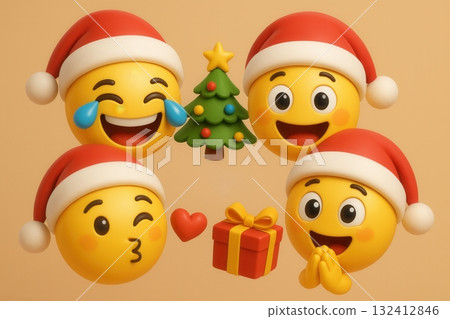 Christmas emoji faces with Santa hats. Christmas emoji faces with Santa hats. 132412846