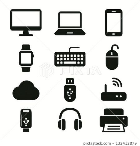 Electronic device icons including computer and phone Electronic device icons including computer and phone 132412879