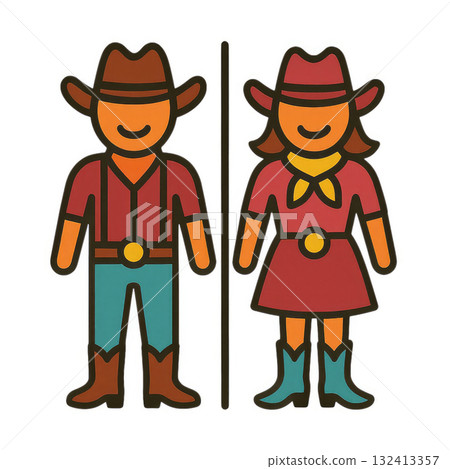 Cowboy and cowgirl icon illustration 132413357