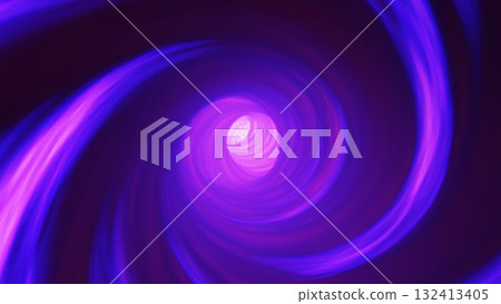 Futuristic glowing warp tunnel with blue and purple swirling light motion creating dynamic vortex effect in digital space. Abstract neon energy spiral background with depth and speed 132413405