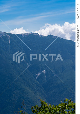 Mount Yakushi, one of the Houou Sanzan mountains, seen from the Kusasuberi hiking trail on Mount Kita. Climbing Mount Kita in the Southern Alps 132413687