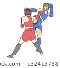 Two female boxers in fighting illustration vector hand drawn with black lines 132413738