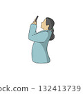 side view of woman using mobile phone illustration vector hand drawn with black lines 132413739