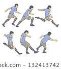 Male soccer player in uniform kicking ball illustration vector hand drawn with black lines 132413742