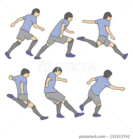 Male soccer player in uniform kicking ball illustration vector hand drawn with black lines Male soccer player in uniform kicking ball illustration vector hand drawn with black lines 132413742