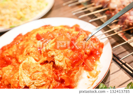Chinese food. Tomato and egg stir fry Chinese food. Tomato and egg stir fry 132413785