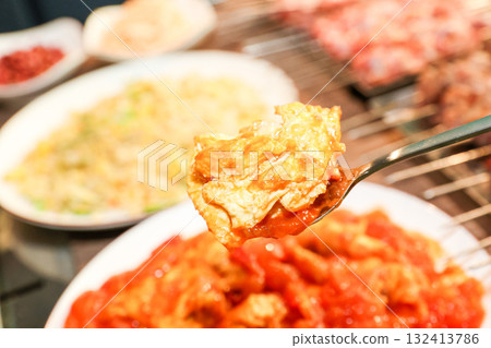 Chinese food. Tomato and egg stir fry 132413786