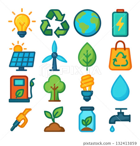Eco friendly icons including recycling and renewable energy 132413859