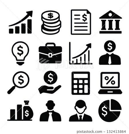 Financial icons including graphs and money symbols 132413864