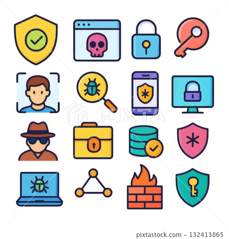 Cybersecurity icons with colorful designs Cybersecurity icons with colorful designs 132413865