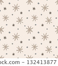 Christmas Pattern. Minimal Seamless Pattern with Hand-Drawn Abstract Stars and Dots on Beige Background 132413877