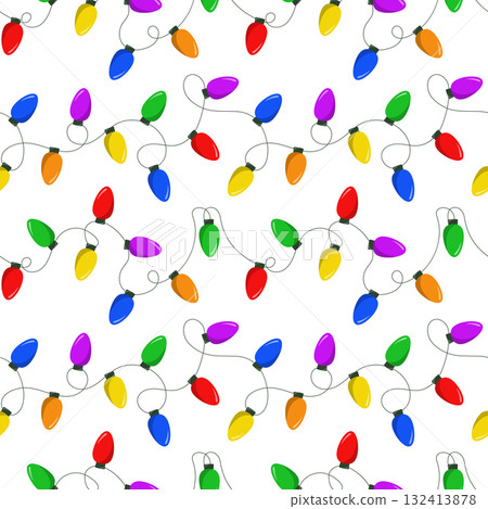 Colorful Christmas light bulb seamless pattern for festive holiday wrapping paper and winter decor 132413878