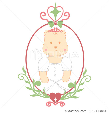Cute Princess Bear in Oval Frame, Pastel Fairytale Animal Portrait with Scepter Motif 132413881