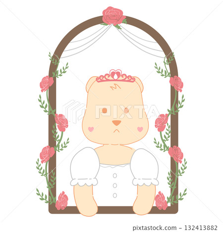 Cute Princess Bear in a Rose-Decorated Castle Archway Cute Princess Bear in a Rose-Decorated Castle Archway 132413882