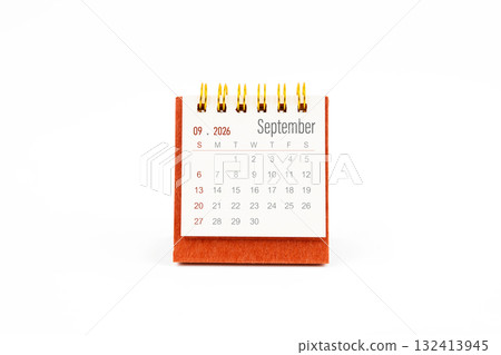 Red mini calendar for September 2026 year on white background. Red mini calendar for September 2026 year on white background. 132413945