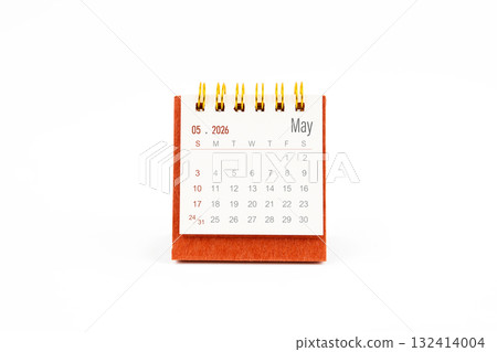 Red mini calendar for May 2026 year on white background. Red mini calendar for May 2026 year on white background. 132414004