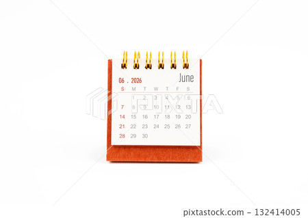 Red mini calendar for June 2026 year on white background. Red mini calendar for June 2026 year on white background. 132414005