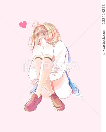 A female student with her legs hugged and her eyes closed. Love A female student with her legs hugged and her eyes closed. Love 132414238