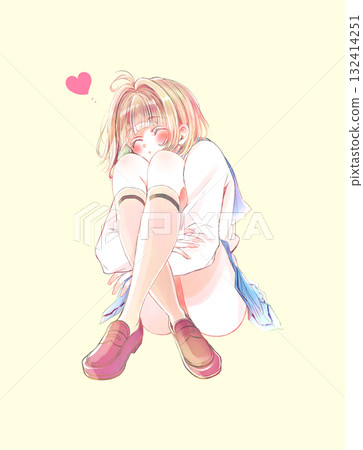 一名女學生雙腿被抱住,雙眼緊閉。愛情 一名女學生雙腿被抱住,雙眼緊閉。愛情 132414251