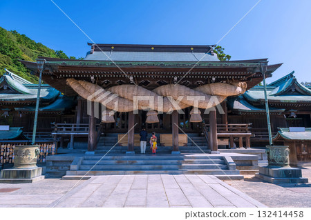 girl in kimono sacred Miyajidake Shrine, Fukutsu, Fukuoka, Japan 132414458