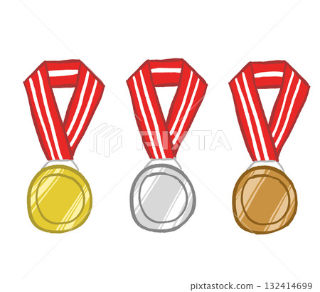 Illustration of gold, silver and bronze medals 132414699