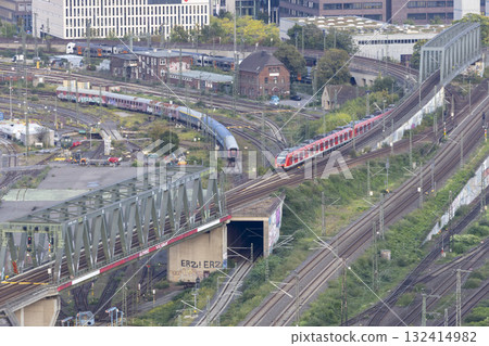 aerial view of Cologne railway tracks aerial view of Cologne railway tracks 132414982