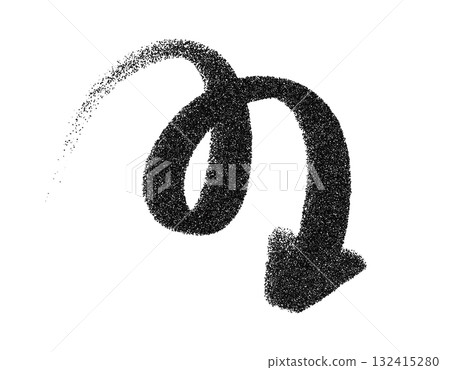 Curved spray paint arrow vector pointing down. Grunge graffiti loop arrow with textured stroke, hand drawn sketch symbol for direction, navigation and street design Curved spray paint arrow vector pointing down. Grunge graffiti loop arrow with textured stroke, hand drawn sketch symbol for direction, navigation and street design 132415280