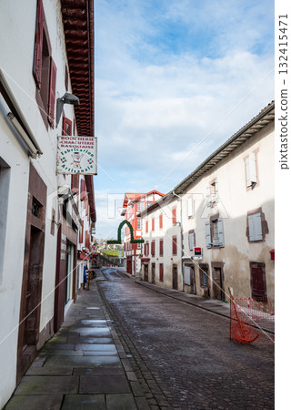 A street lined with historic buildings in Saint-Jean-Pied-de-Port, Basque Country, France 132415471