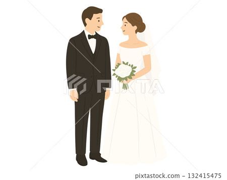 婚禮新娘和新郎插畫，婚紗，西式服裝 132415475