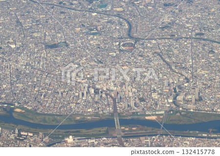 View from above: Kawaguchi City, Saitama Prefecture in autumn (Kawaguchi Station/Central District area) 132415778