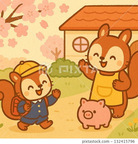 Animal Characters - Mother Seeing Off Her Innocent Child - Generative AI 132415796