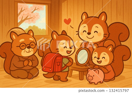 Animal Characters / First School Backpack Watched Over by Family Generative AI 132415797