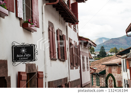 A street lined with historic buildings in Saint-Jean-Pied-de-Port, Basque Country, France A street lined with historic buildings in Saint-Jean-Pied-de-Port, Basque Country, France 132416194