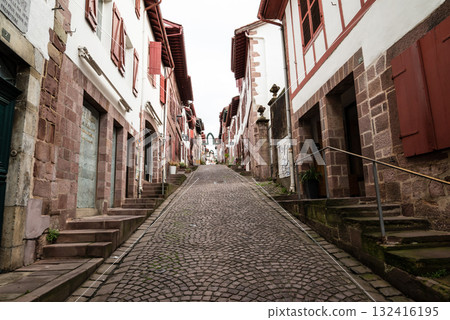 A street lined with historic buildings in Saint-Jean-Pied-de-Port, Basque Country, France A street lined with historic buildings in Saint-Jean-Pied-de-Port, Basque Country, France 132416195