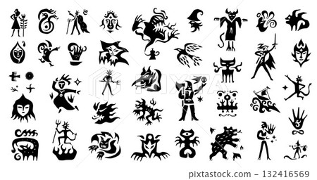 Fairy tale monsters character vector icon set , cartoons signs and symbols history graphic background Fairy tale monsters character vector icon set , cartoons signs and symbols history graphic background 132416569