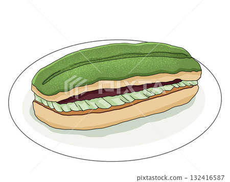 盤子上的日式抹茶泡芙插圖（抹茶甜點 8） 132416587