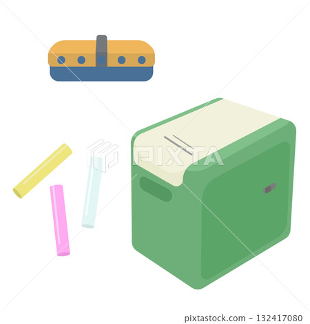 Illustration of chalk, a blackboard eraser, and a blackboard eraser cleaner Illustration of chalk, a blackboard eraser, and a blackboard eraser cleaner 132417080