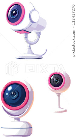 Vsai white and pink cartoon web cameras providing surveillance 132417270