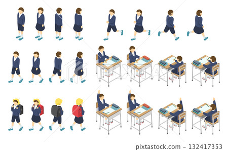 等距插畫：穿制服的小學生 132417353