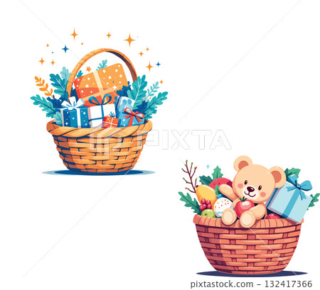 Vsai christmas gift baskets overflowing with presents and festive cheer 132417366