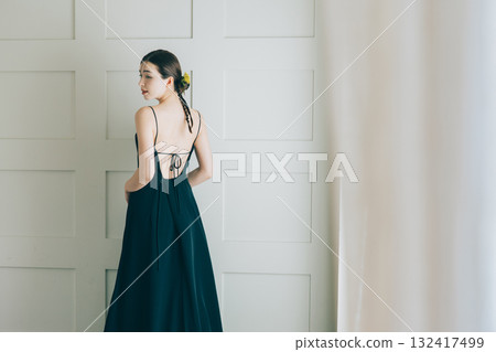 Woman in a black wedding dress Woman in a black wedding dress 132417499