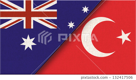 Flags of Australia and Turkey. Australian and Turkish National flags on Fabric Flags of Australia and Turkey. Australian and Turkish National flags on Fabric 132417506