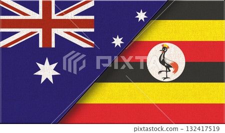 Flags of Australia and Uganda. Australian and Ugandan National flags on Fabric Flags of Australia and Uganda. Australian and Ugandan National flags on Fabric 132417519