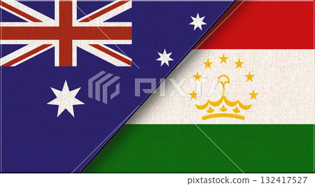 Flags of Australia and Tajikistan. Australian and Tajik National flag on Fabric Flags of Australia and Tajikistan. Australian and Tajik National flag on Fabric 132417527