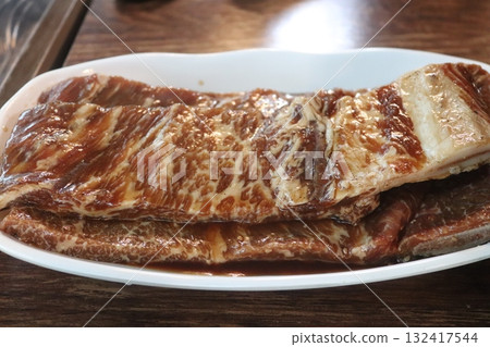 Korean food. Marinated beef ribs bbq 132417544
