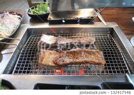 Korean food. Marinated beef ribs bbq 132417546