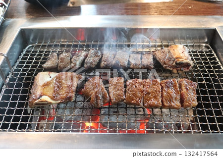 Korean food. Marinated beef ribs bbq 132417564
