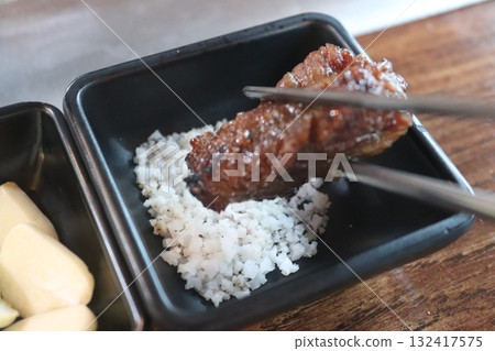 Korean food. Marinated beef ribs bbq 132417575