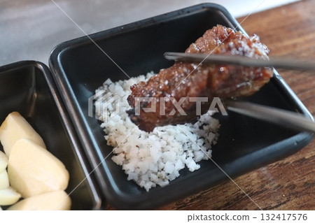 Korean food. Marinated beef ribs bbq Korean food. Marinated beef ribs bbq 132417576